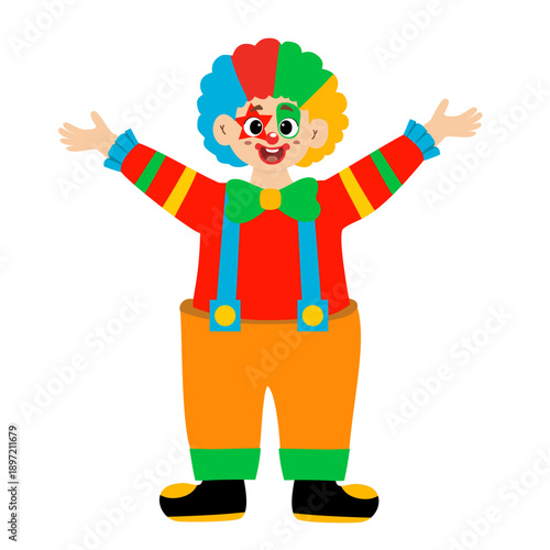 Cute clown. Illustration of a cute magician. Circus, cute little boy becomes a circus clown. Circus, fair, carnival. Vector illustration