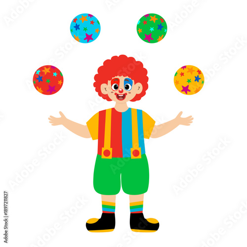 Cute clown. Illustration of a cute magician. Circus, cute little boy becomes a circus clown. Circus, fair, carnival. Vector illustration
