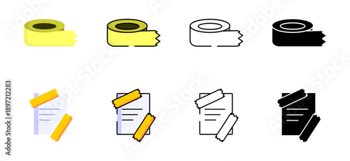 Tape office icon set. Stationery adhesive tools collection