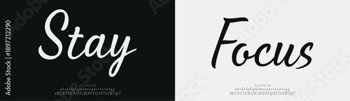 Stay Focus, Script elegant alphabet letters font logo. Typography luxury classic lettering serif fonts decorative wedding vintage retro logos, design for fashion beauty shop and brand.
