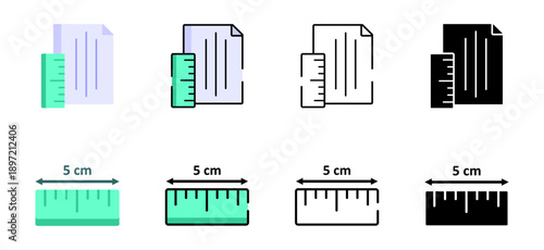 Ruler office icons set. Measurement stationery collection