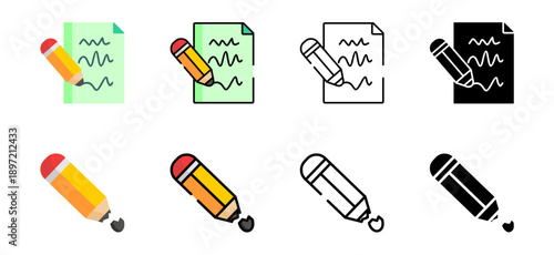 Pencil office icon set. Writing stationery vector collection
