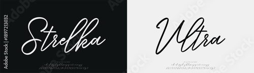 Strelka Ultra, Script elegant alphabet beauty logo font. Classic beautiful Modern luxury Serif Letter Minimal Fashion. Typography decoration logotype fonts, wedding, logos. vector illustration
