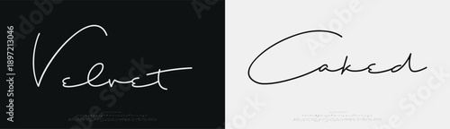 Velvet Cake, Script beauty luxury font alphabet logo. Typography beautiful fashion elegant classic letters serif italic fonts decorative wedding vintage blossom logos. vector illustration
