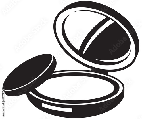 Powder Compact with Mirror Icon – Makeup Cosmetic Case Vector .