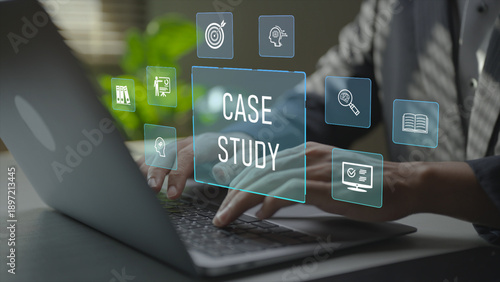 Tableau sur toile Case study analysis concept focused on research, evaluation and insights