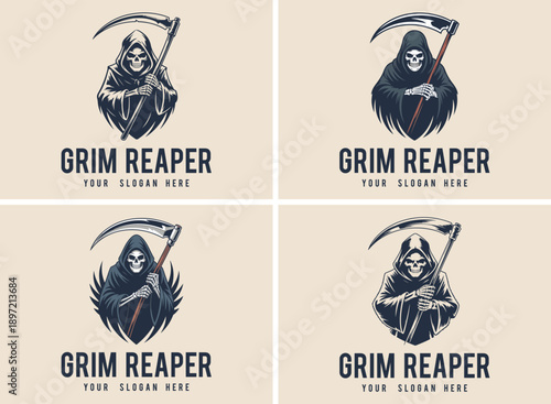 Gothic Grim Reaper with Scythe Monochrome Vector