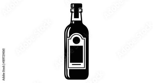 An illustration of a dark liquor bottle with a blank label viewed from the front