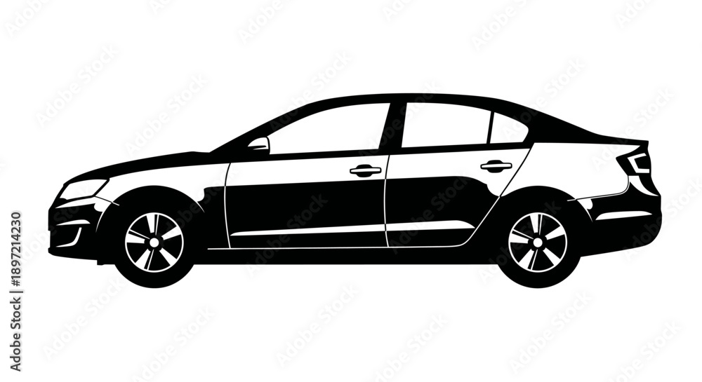 Fototapeta premium A sleek, modern car is viewed from the side, showcasing its design and features in a clean environment.