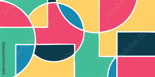 Geometric Abstract Design with Circles and Squares in Vibrant Colors.