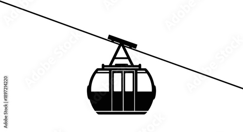 Cable car suspended high above the ground, traveling along a cable, illustration, transportation, urban, landscape