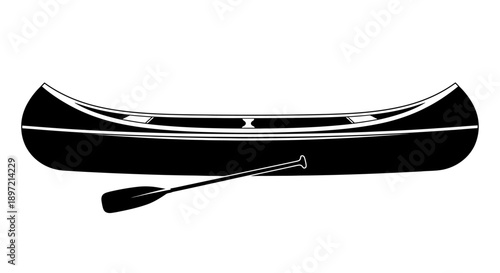 Canoe with Paddle Illustration on White Background Depicting Outdoor Adventure and Water Sports