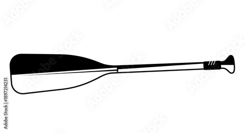 A single black and white illustration of a canoe paddle viewed from the side on a transparent background