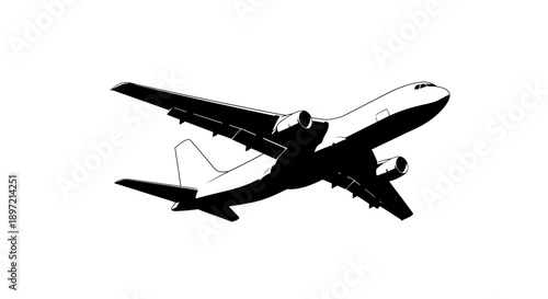 Airplane Flying High in the Sky with Engines Roaring, Illustration of Commercial Flight in Action from Below