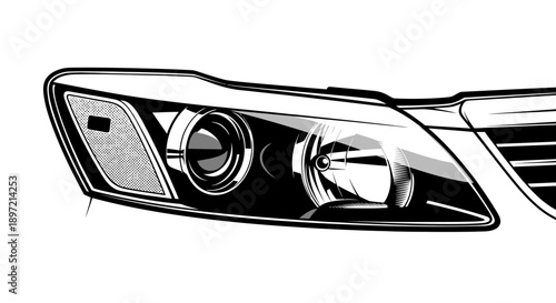 Detailed illustration of a car's headlight assembly, focusing on the sleek design and modern automotive lighting technology