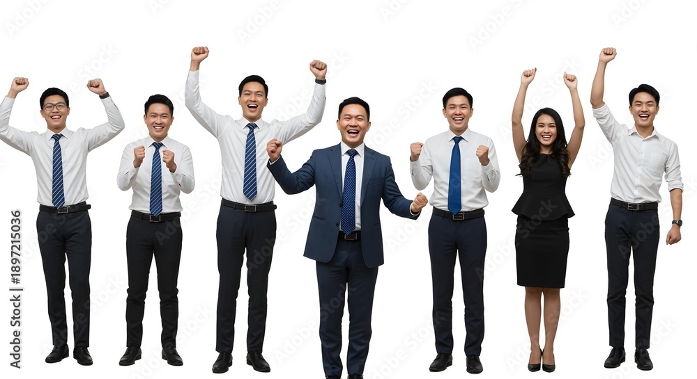 Obraz premium Diverse Office Team Celebrating Business Success Isolated on White