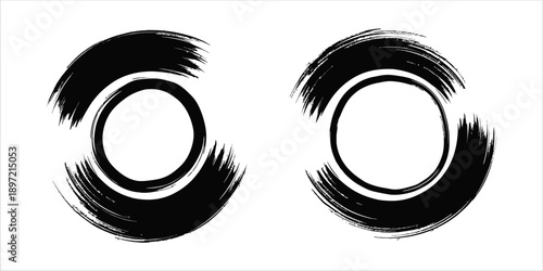 Abstract Black Ink Circle Brush Strokes Isolated on White Background for Modern Graphic and Logo Design