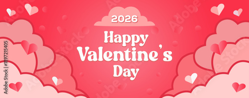 Valentine’s Day Greeting Card Template with Heart Border and Elegant Typography, 2026 Romantic Holiday Background for Print Invitations and Personal Letters