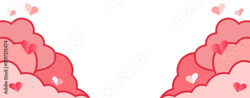 Valentine’s Day 2026 Background with 3D Glossy Pink Hearts and Soft Clouds, Romantic February 14th Holiday Blank Template, abstract pink hearts background with hearts shape