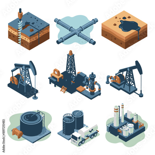 Oil and Gas Industry Equipment Icons Set.