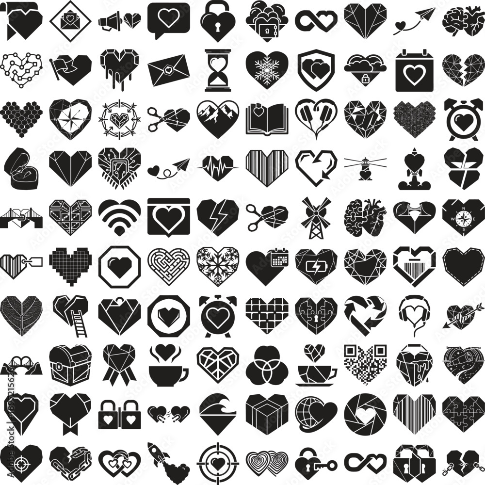 Fototapeta premium Valentine’s Day Solid Vector Icon Set Featuring Love, Hearts, Romance, Wedding, Emotions, Dating, Passion, Relationship Symbols, Anniversary Elements, Modern Flat Design Icons for Web, App, Print