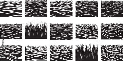 Black and white abstract wave patterns in various textures