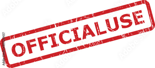 Distressed red rubber stamp featuring the phrase OFFICIALUSE against a bright isolated white background