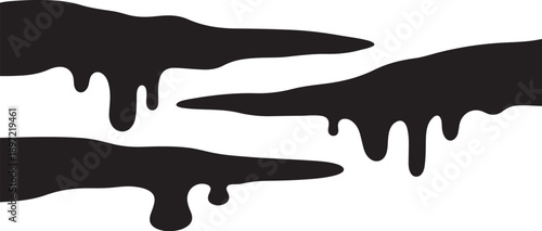 Black paint drips on white background in abstract design