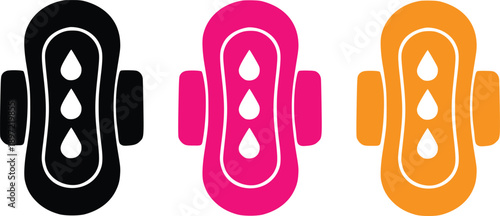 Colorful feminine hygiene products: set of three sanitary pad icons for women's health vector set