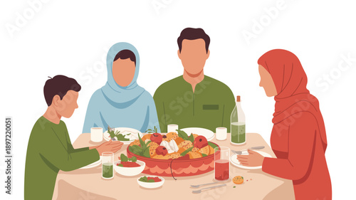 Family Gathering Around Dining Table Together.