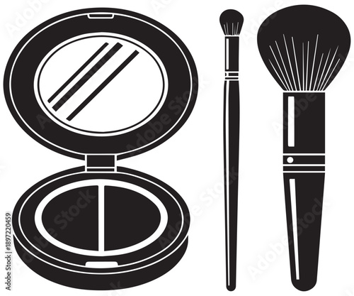 Makeup Compact with Brushes Silhouette – Powder Case and Mirror Vector .