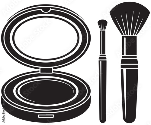 Makeup Compact with Brushes Silhouette – Powder Case and Mirror Vector .