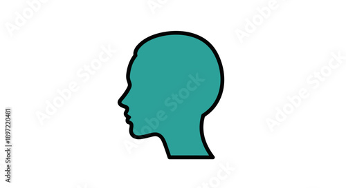 Teal-colored human head silhouette in profile with a black outline against a white background.