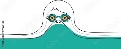 Cartoon woman wearing green sunglasses in the water