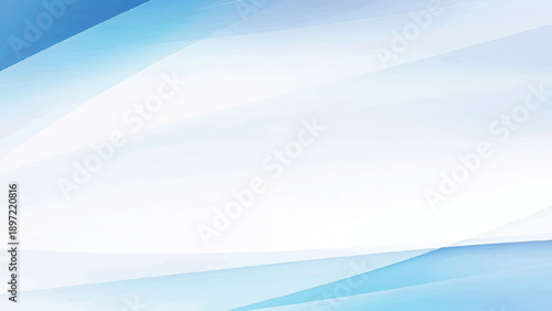 An abstract blue background features flowing waves that evoke an aerial view of the sky and sea merging at the horizon beneath a light atmosphere of white clouds