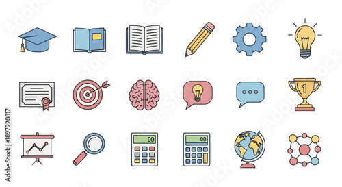 Education and Learning Icons Set: Knowledge, Success, and Innovation Symbols