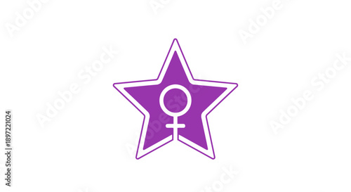 Graphic illustration of a purple star with a female symbol inside on a white background.