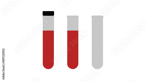 Three test tubes with red liquid on white background for medical research