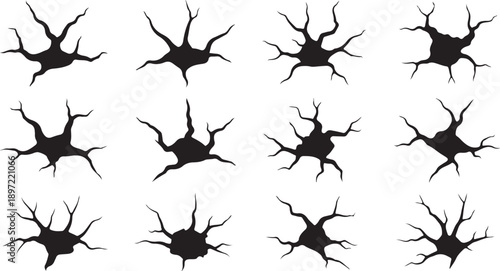 Collection of neuron cells in black silhouette on white