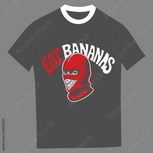 Edgy Balaclava Skull 'Eat Bananas' T-Shirt Graphic