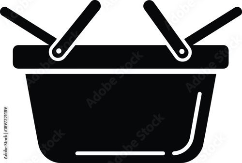 Shopping basket icon silhouette illustration, online retail and ecommerce purchase concept, minimal black vector symbol isolated on white background