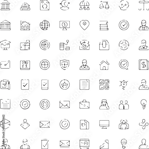 Social policy outline icon set. Containing government, poverty, health insurance, legislation, social security, analytics

