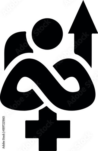 Empowering woman symbol with upward arrow