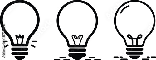 Minimal light bulb icons set. Idea, innovation and creative concept flat and outline Symbols. Brainstorming, and new solutions.