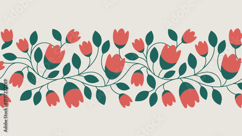 Floral Pattern with Tulips and Leaves.