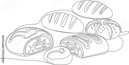 Freshly Baked Bread Loaves and Pastries Illustration