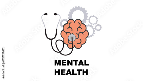 Mental health awareness concept with stethoscope and brain illustration