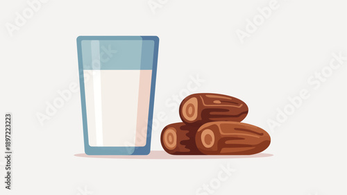 Glass of Milk and Dates Illustration.