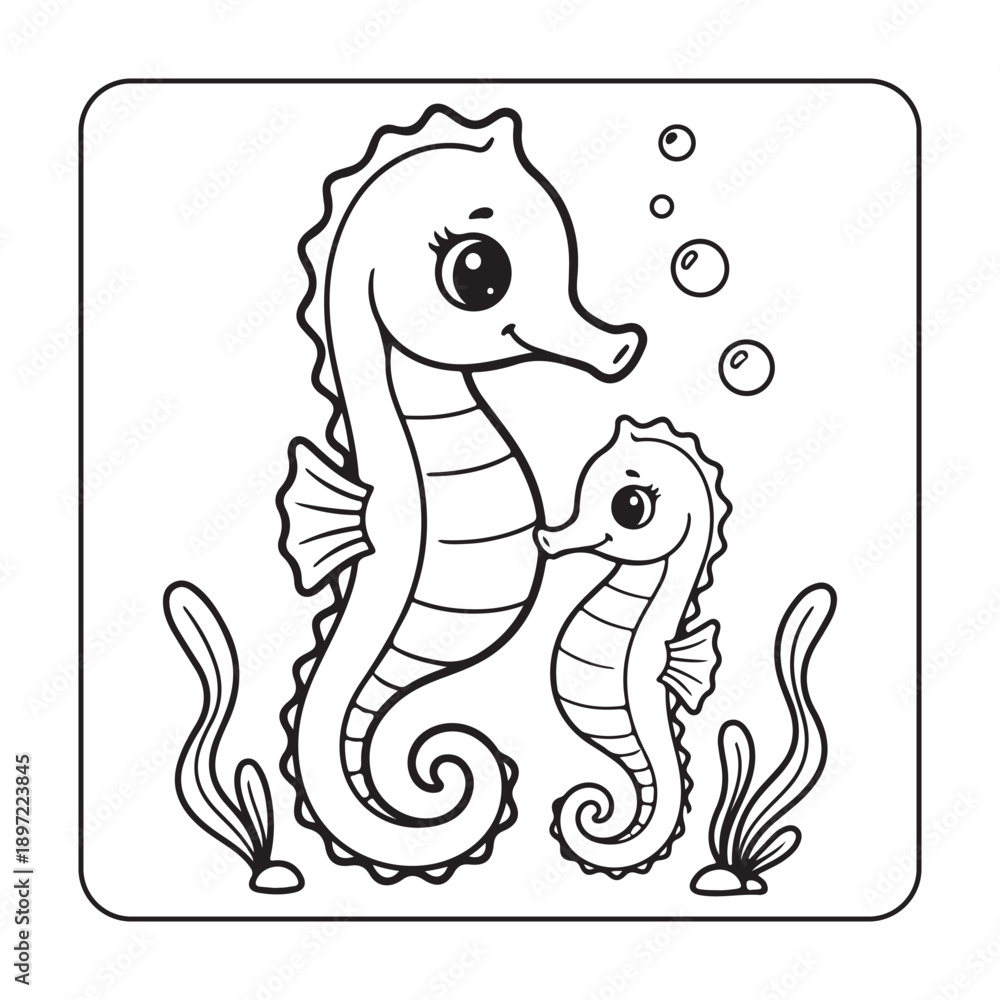 Obraz premium Sea Life Coloring Pages for Kids, bold and easy coloring book page, vector illustration, line art, black and white, victor art, illustration