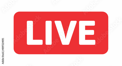 A prominent visual indicator conveying an active real-time broadcast or event, suitable for digital interfaces and multimedia applications